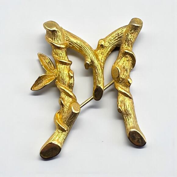 Sarah Cov Jewelry - Vintage Sarah Coventry Letter M Gold Tone Brooch Pin Twig Leaf